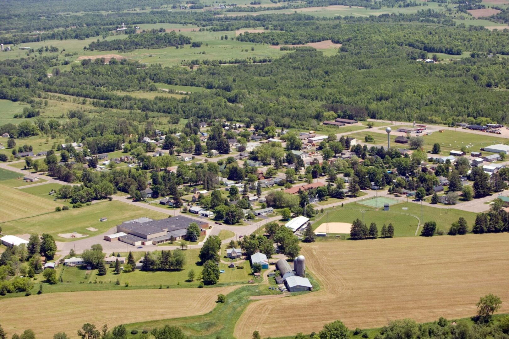 shot of a rural town from afar