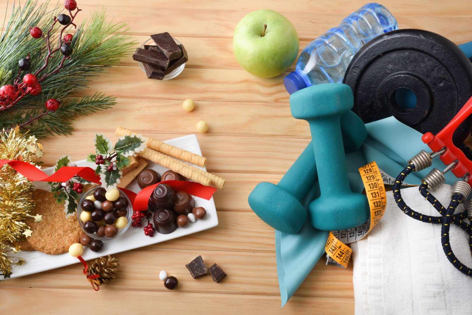 holiday snacks near workout equipment